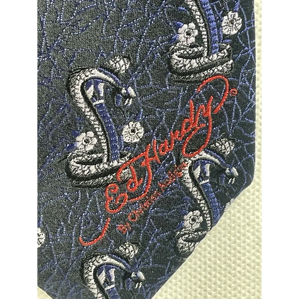 Ed Hardy by Christian Audigier Cobra Design Tie Black Blue Sparkling Necktie